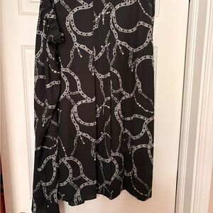 Jennifer Lopez Black and White Chain Print Midi Skirt